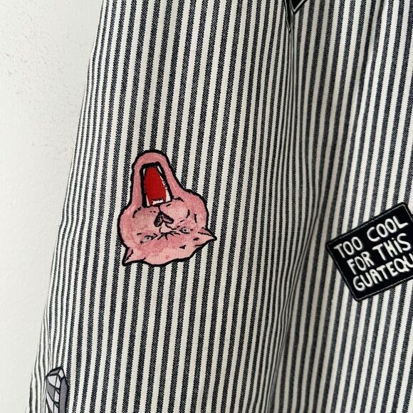 Zara Basics Twee Black White Pinstripe Quirky Pattern Buttons Full Skirt - Picture 6 of 16